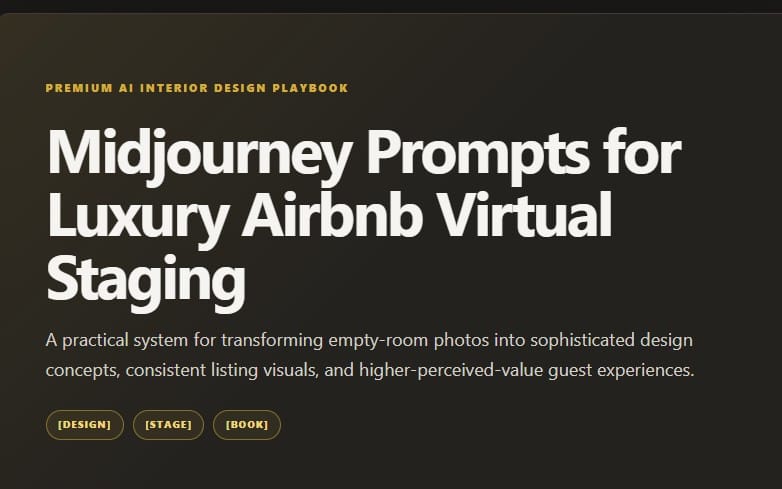 Midjourney Prompts for Luxury Airbnb Virtual Staging: AI Interior Design Playbook for Real Estate & Booking Optimization (Premium Web-Book)