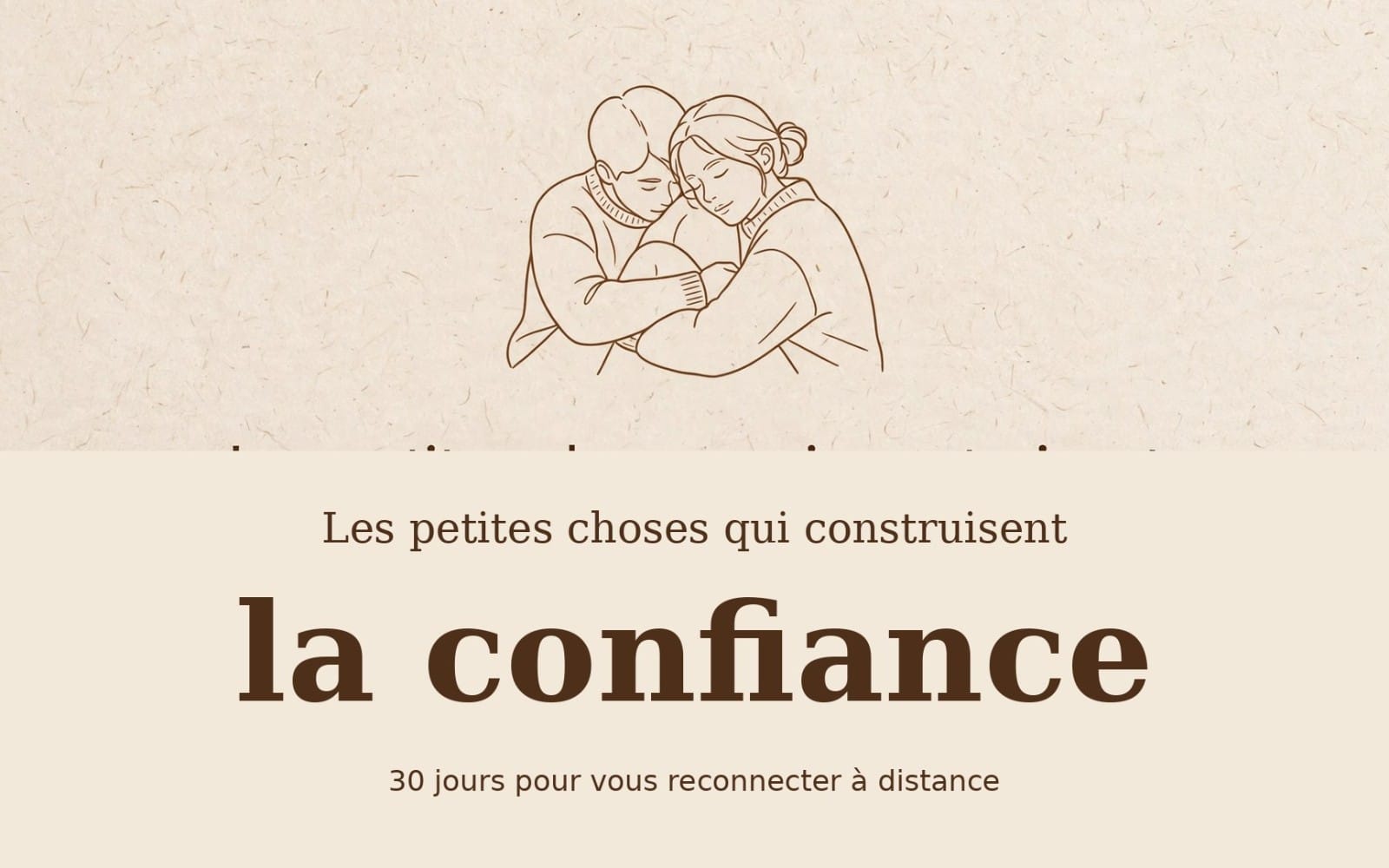 Couple enlacé en illustration linéaire et texte La confiance, couverture numérique pour un programme relationnel