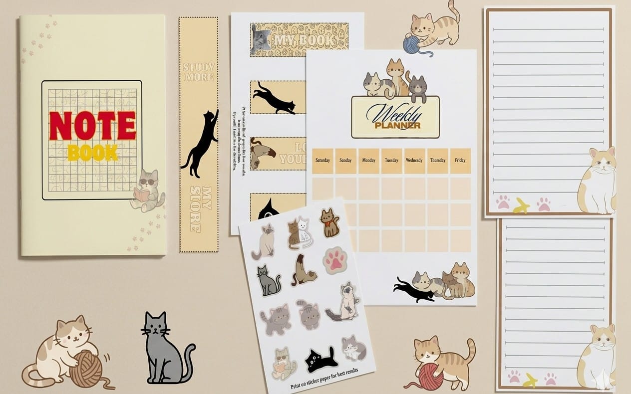 Viora All-in-One Stationery Bundle | Printable Notebook Cover, Planner, Bookmarks & Stickers