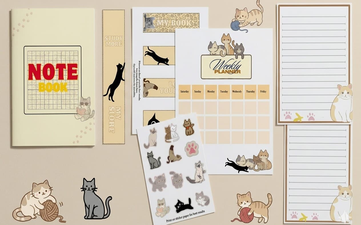 Viora All-in-One Stationery Bundle | Printable Notebook Cover, Planner, Bookmarks & Stickers