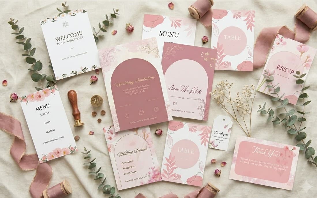 Vintage Blush Wedding Stationery Suite – Elegant Printable Wedding Templates