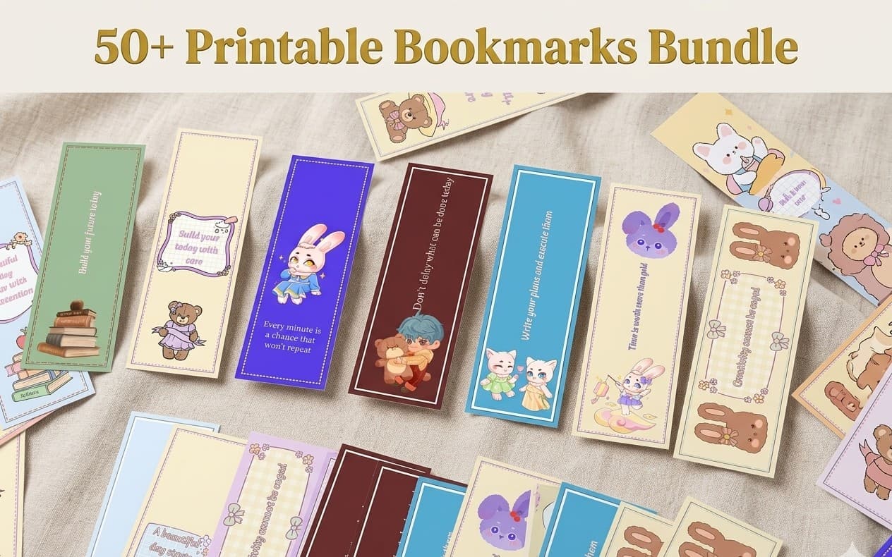 50+ Enchanting Printable Bookmarks Bundle | Cute & Inspirational Stationery Collection