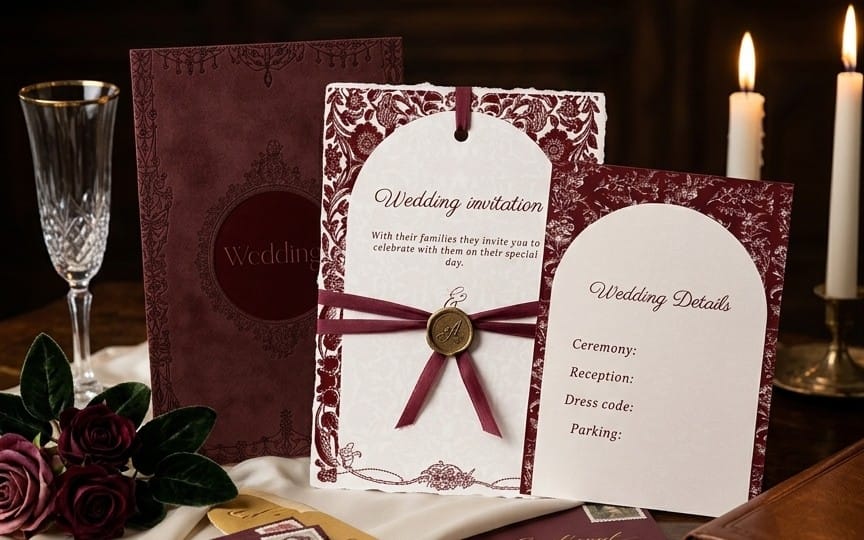 Royal Vintage Burgundy Wedding Suite – Luxury Printable Stationery Templates