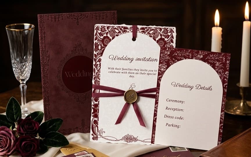 Royal Vintage Burgundy Wedding Suite – Luxury Printable Stationery Templates