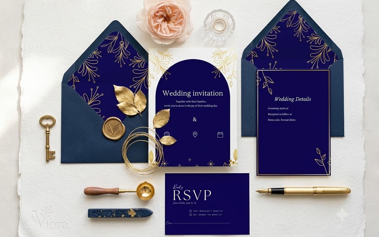 Royal Navy & Gold Wedding Suite – Digital Invitation Set
