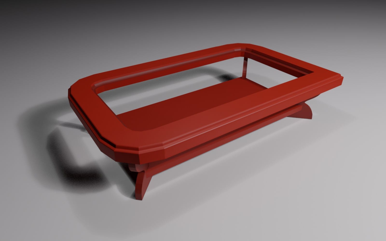 Low poly red ground table 3D model on a gray studio background with soft shadow