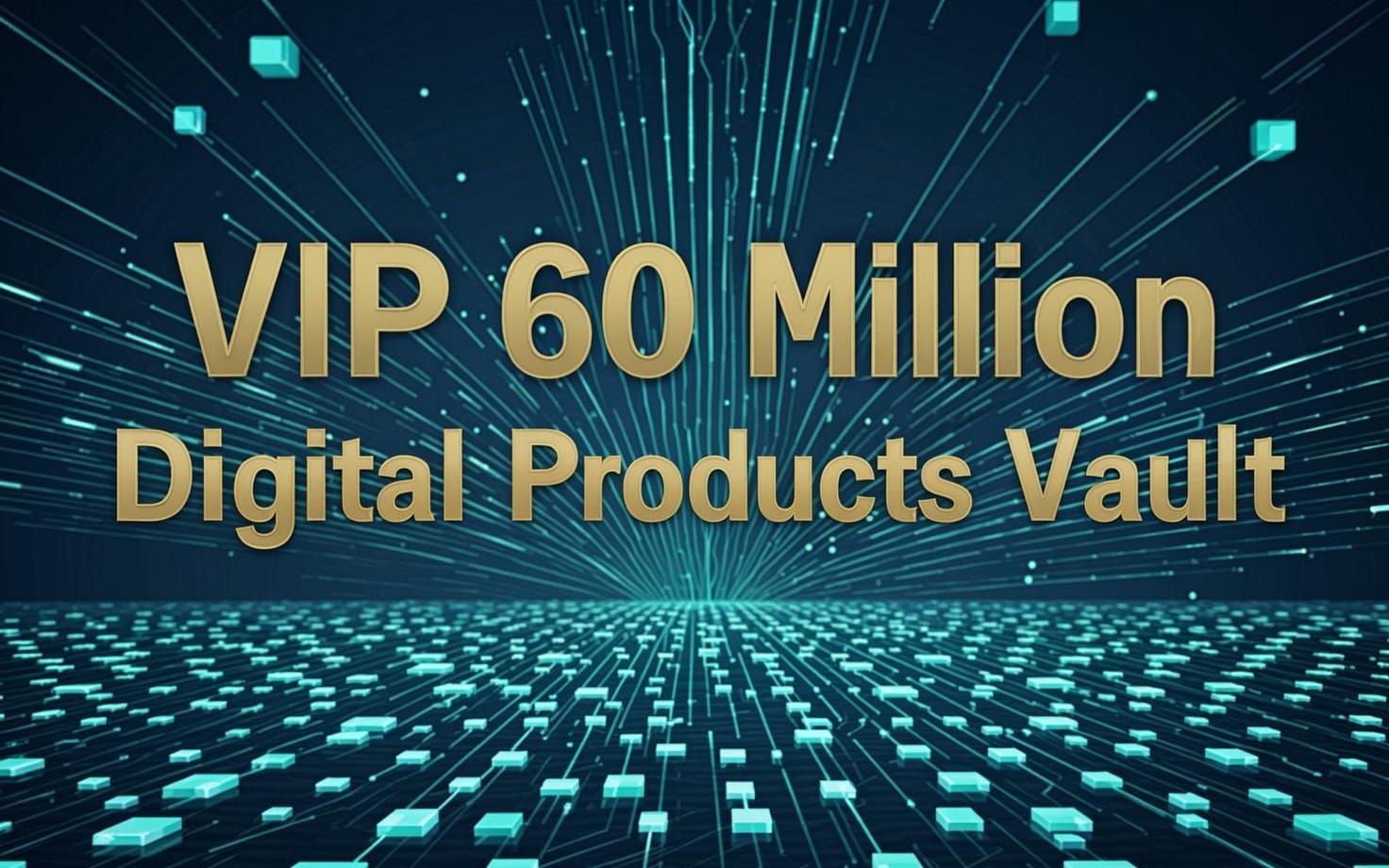VIP 60 Million Digital Products Vault banner with gold title text over futuristic neon circuit background