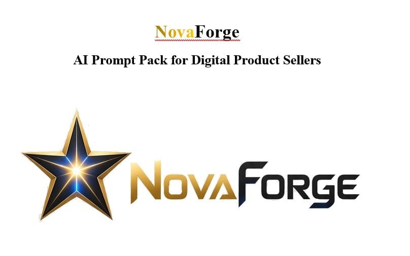NovaForge logo and title for an AI prompt pack for digital product sellers product cover artwork