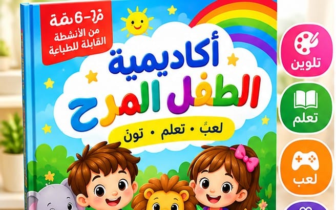 غلاف كتاب تعليمي للأطفال بعنوان الكائنية الصغيرة وعليهما طفلان مع حيوانات وألوان زاهية