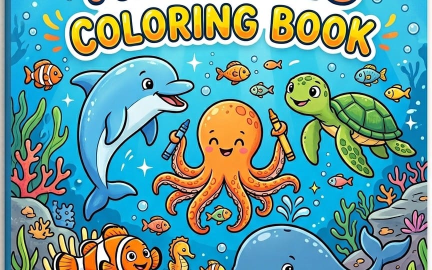Kid's aquatic animals colouring book