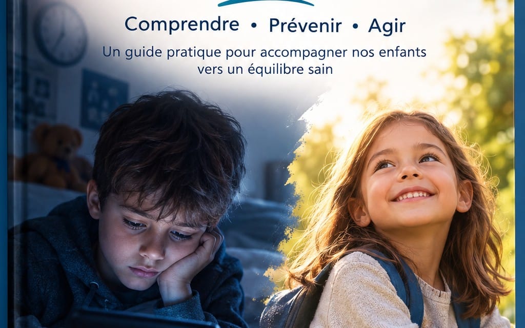Cover of children mental health guide about depression and screens with two kids outdoors looking thoughtful and smiling