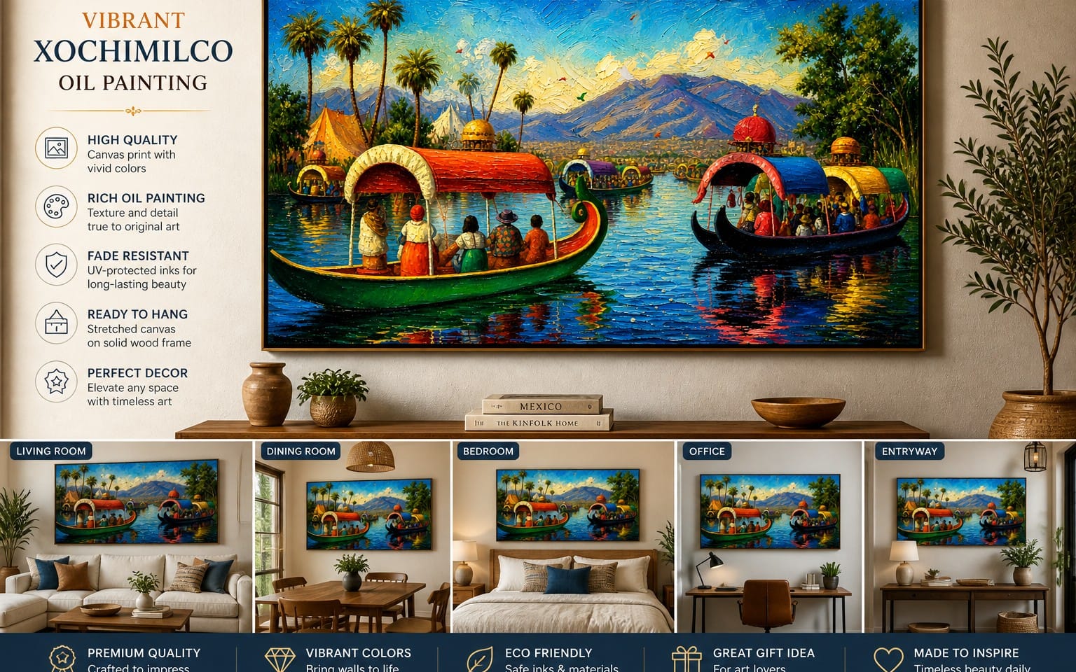 Colorful Xochimilco Trajineras Oil Painting
