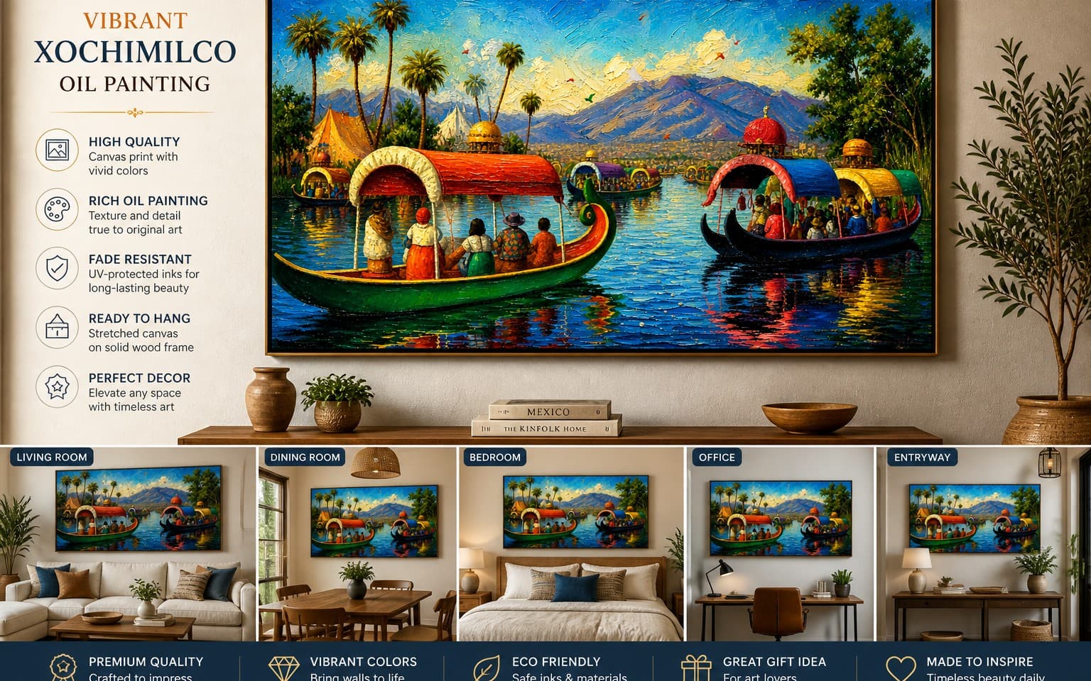 Colorful Xochimilco Trajineras Oil Painting