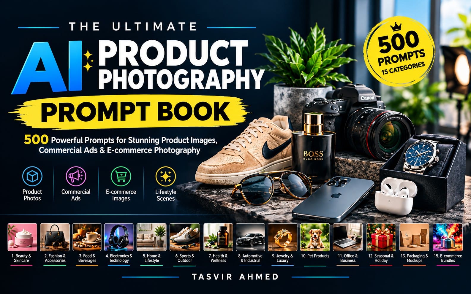 The Ultimate AI Product Photography Prompt Book: 500 Powerful Prompts for Stunning Product Images, Commercial Ads & E-commerce Photography