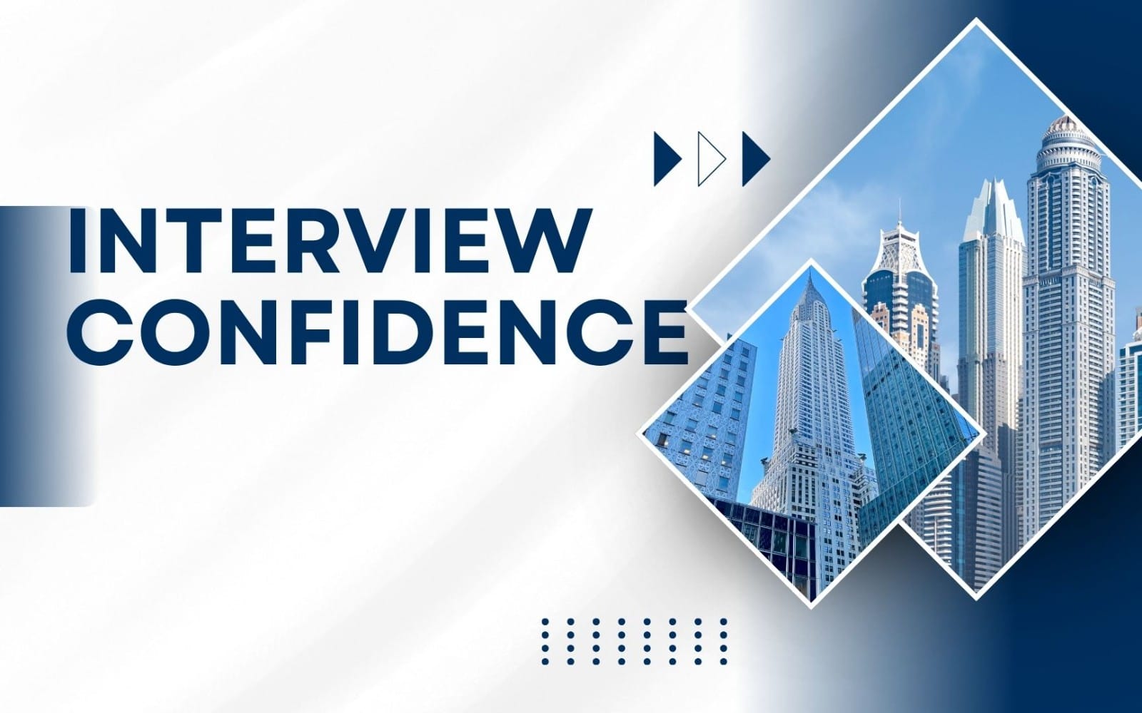 Interview Confidence digital course cover with text and city skyline graphic background