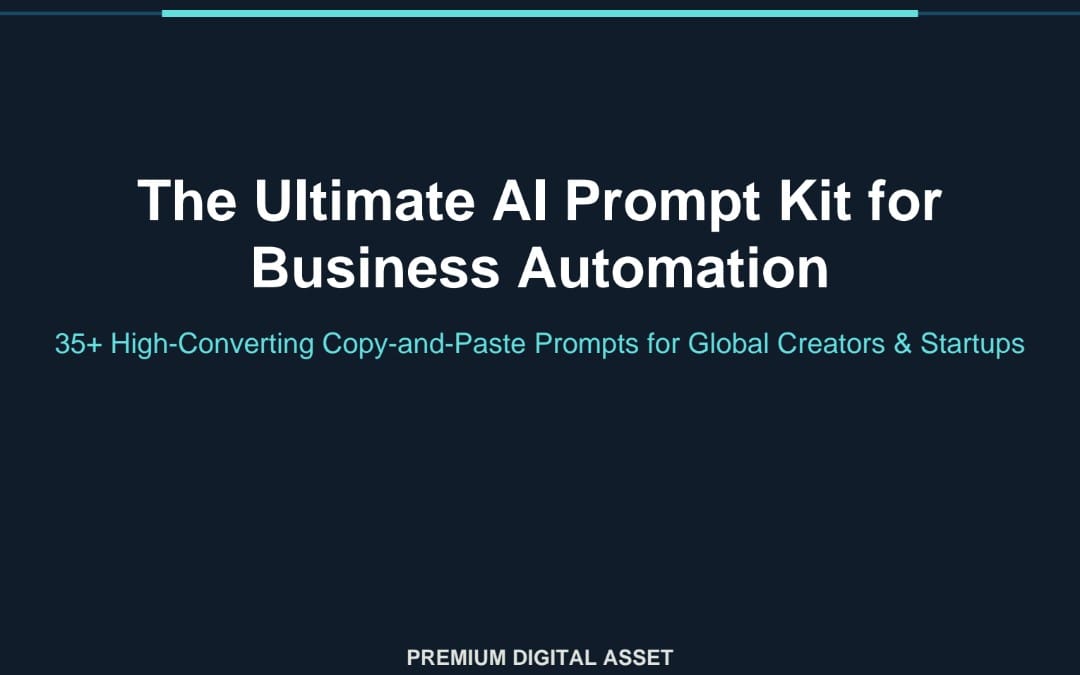 Dark promotional banner for an Ultimate AI Prompt Kit for Business Automation with 35+ copy-and-paste prompts text