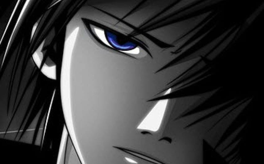 Stylized anime character portrait with blue eye in dark graphic background digital art wallpaper