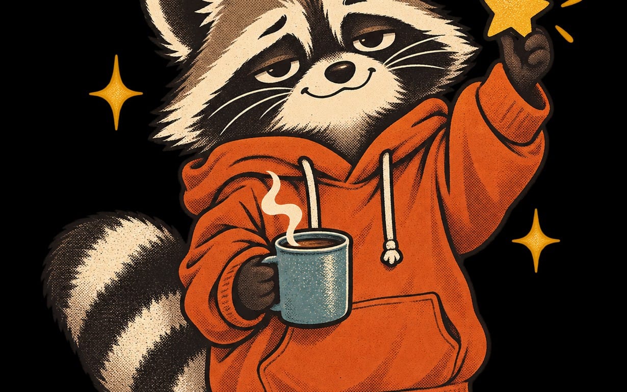 Star-holding raccoon character illustration, transparent PNG