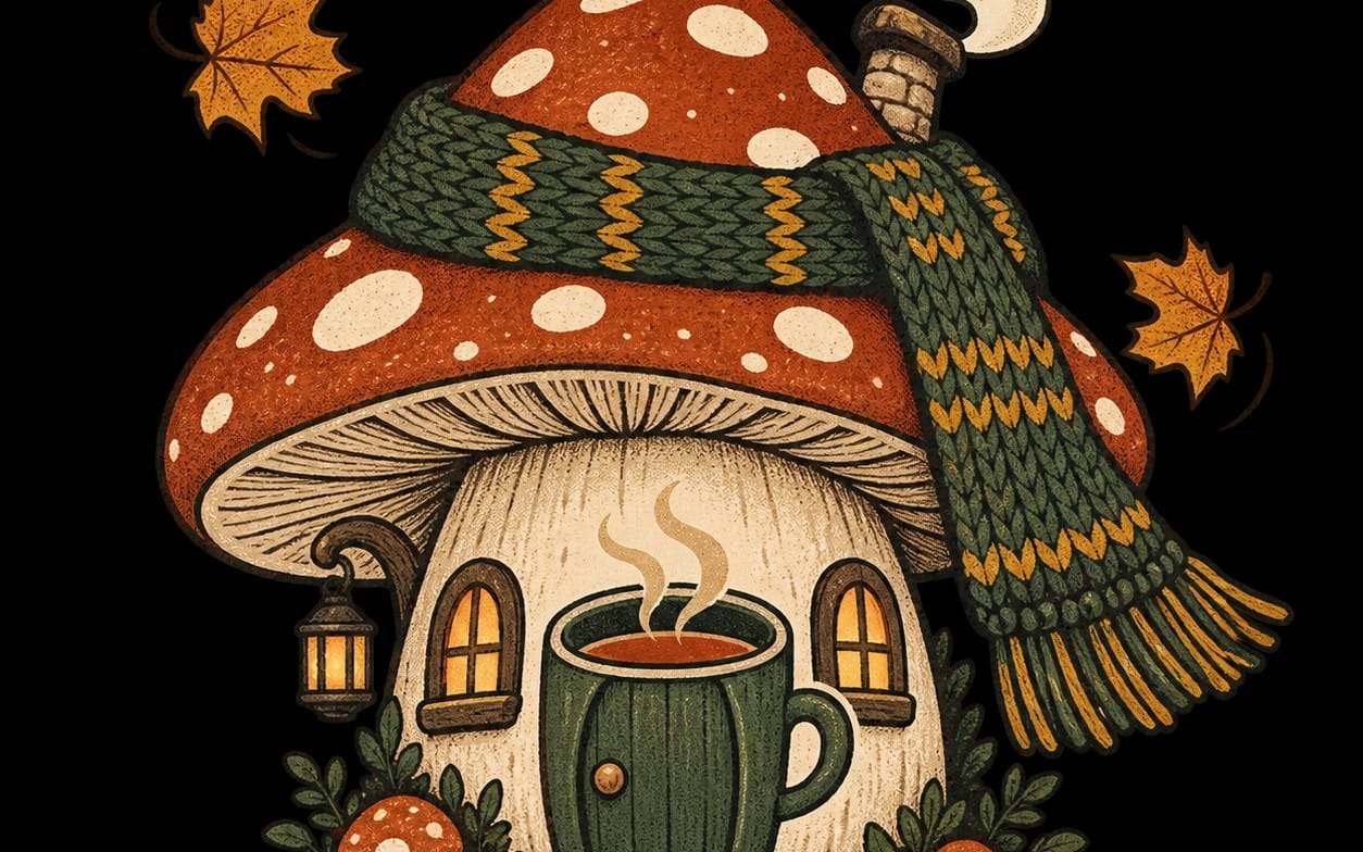 Cozy mushroom corner printable wall art cover