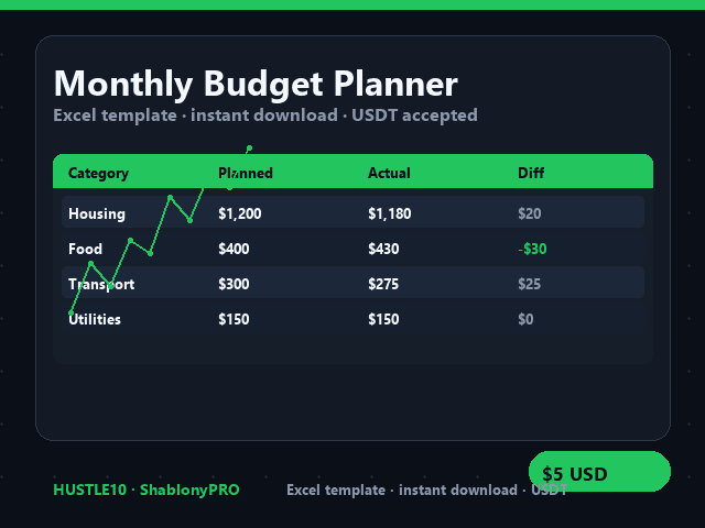 Monthly Budget Planner Excel template dashboard preview