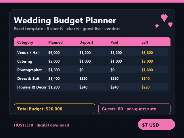 Wedding Planner & Budget Tracker — Excel Template