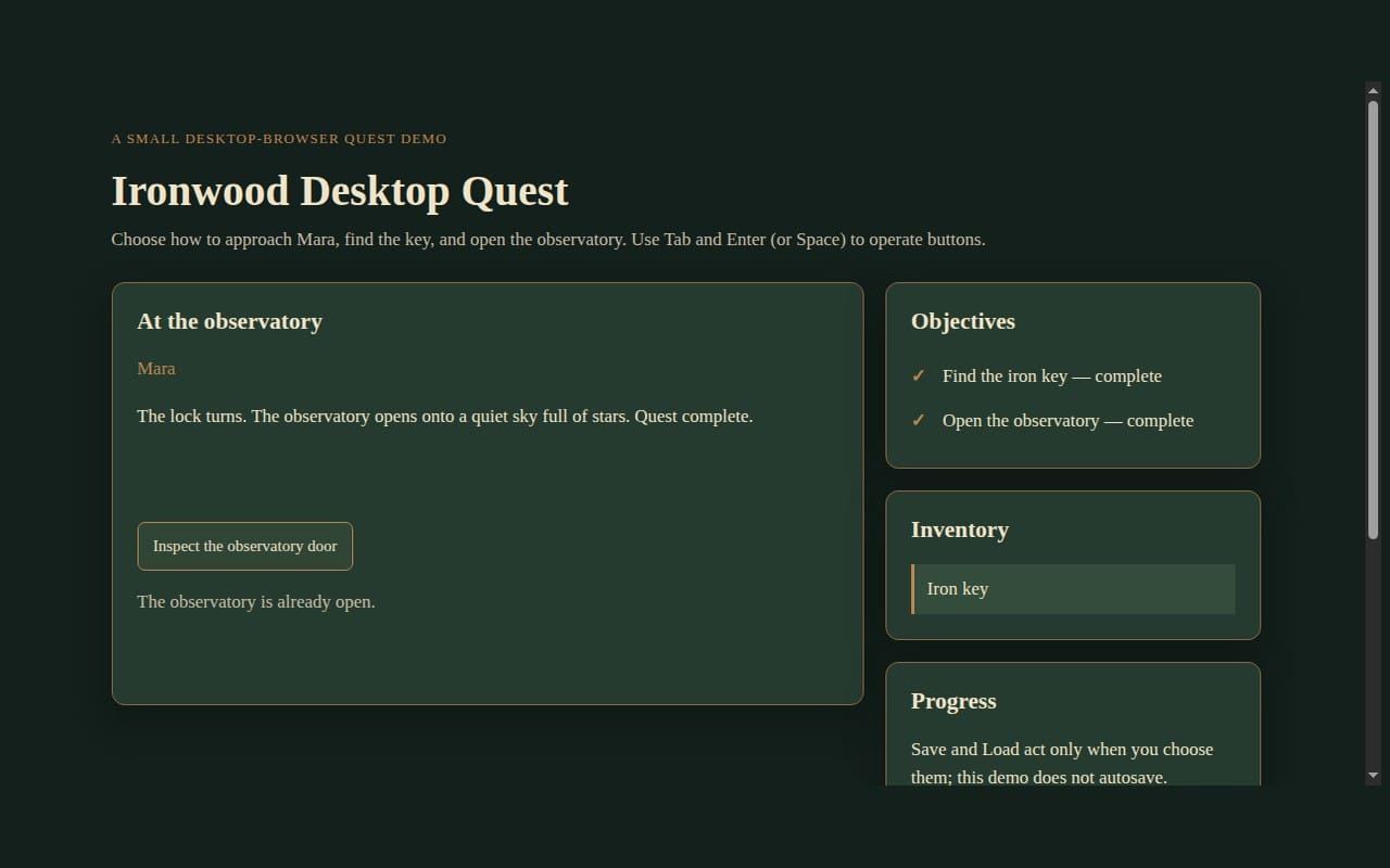 Ironwood Desktop Quest Framework