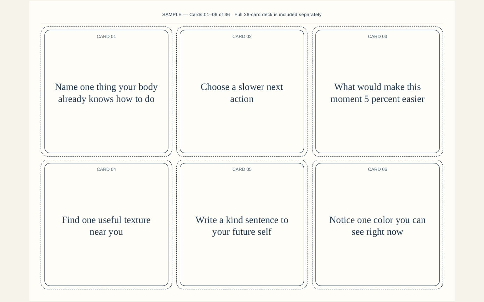 Tidewise Calm Cards: 36 Micro-Prompts
