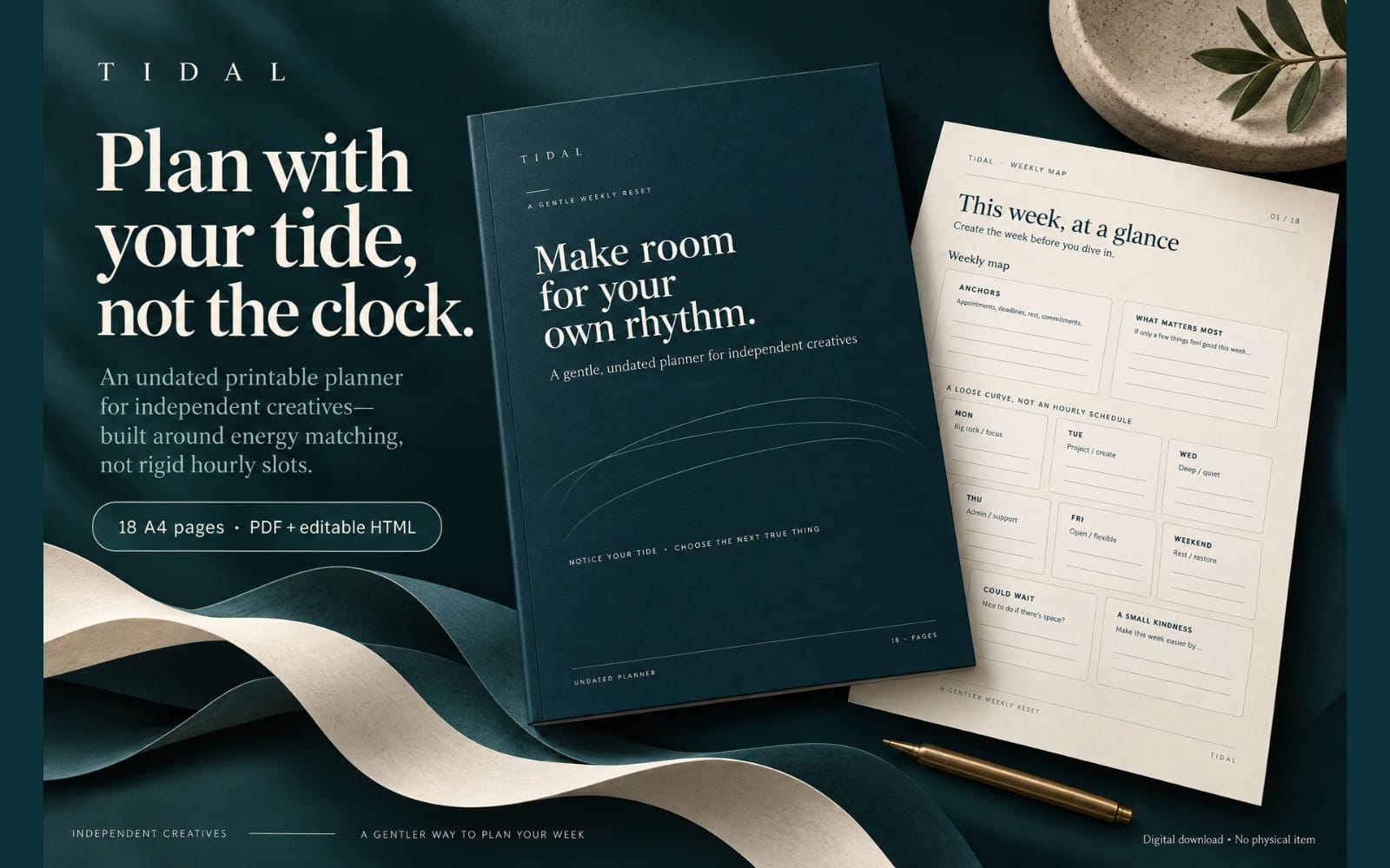 TIDAL — A Gentle Weekly Reset | Undated Printable Planner