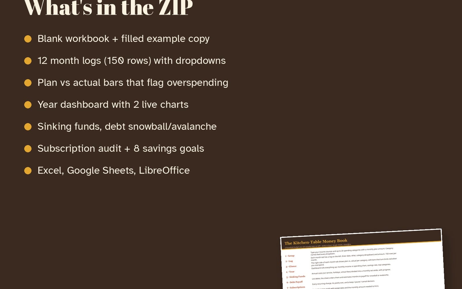 The Kitchen-Table Money Book — Household Budget Spreadsheet for Excel & Google Sheets (19 Tabs)