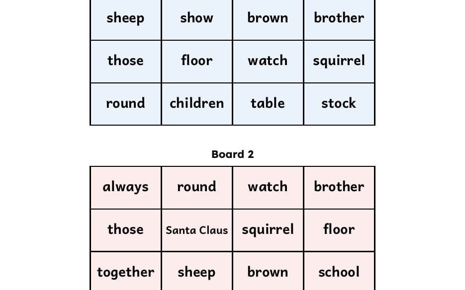 Printable sight word worksheet for Level 5 bingo with word cards on a grid, including sheep show brown brother