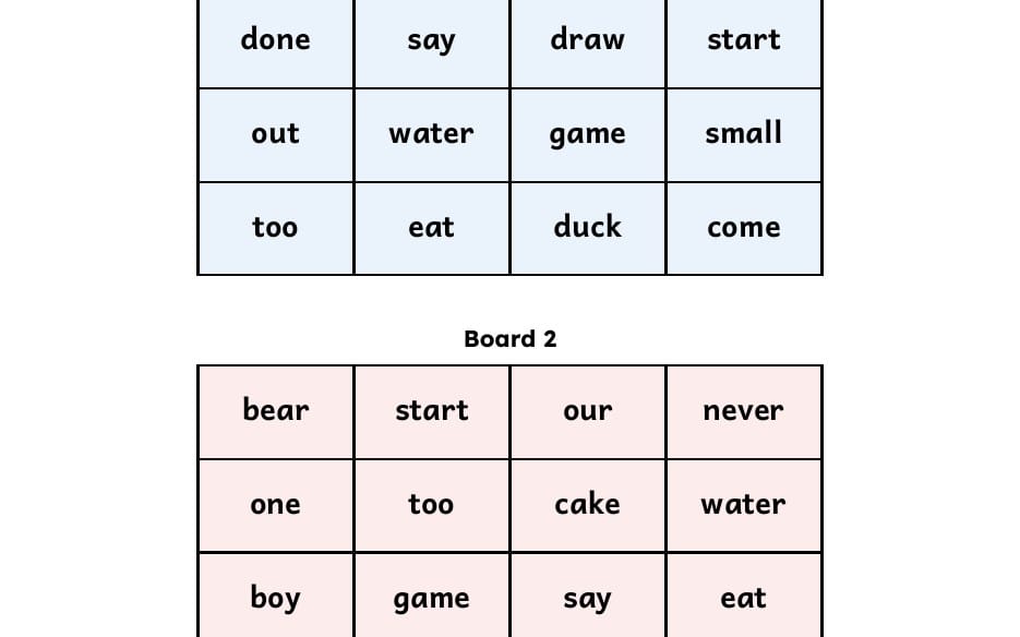 Printable sight word practice board with grid of highlighted words for Sight Word Play Pack Level 3 PDF