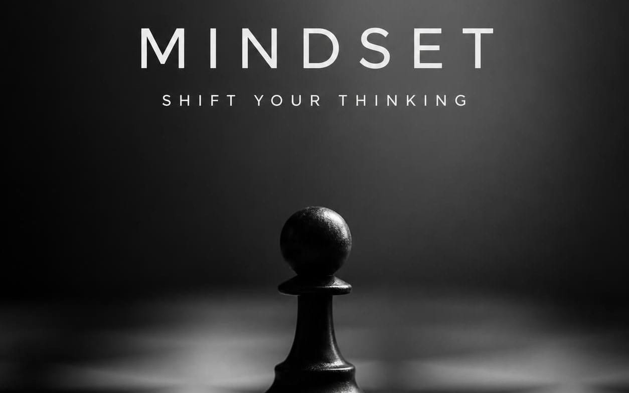 Dark mindset ebook cover with MINDS ETEXT headline and a chess pawn silhouette under spotlight