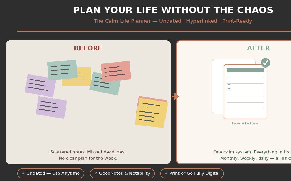 The Calm Life Planner — Undated Digital Planner (GoodNotes Ready)