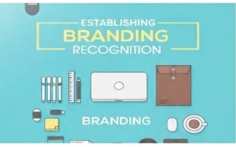 Branding recognition ebook cover design with icons and text on a turquoise background