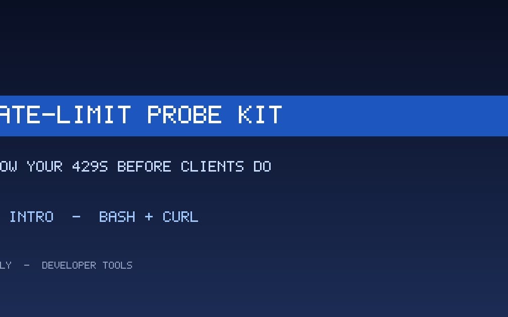 Rate-Limit Probe Kit banner with blue header text on dark background for a developer tools digital product