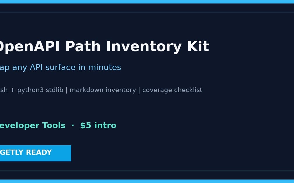 OpenAPI Path Inventory Kit landing page banner with developer tools text and a blue call-to-action button