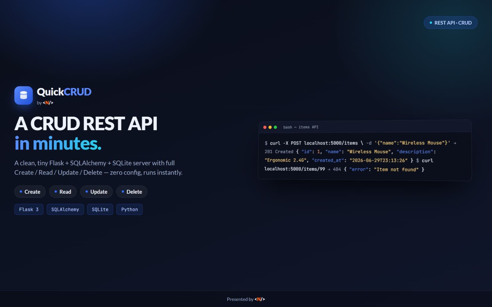 QuickCRUD — Flask + SQLite CRUD REST API
