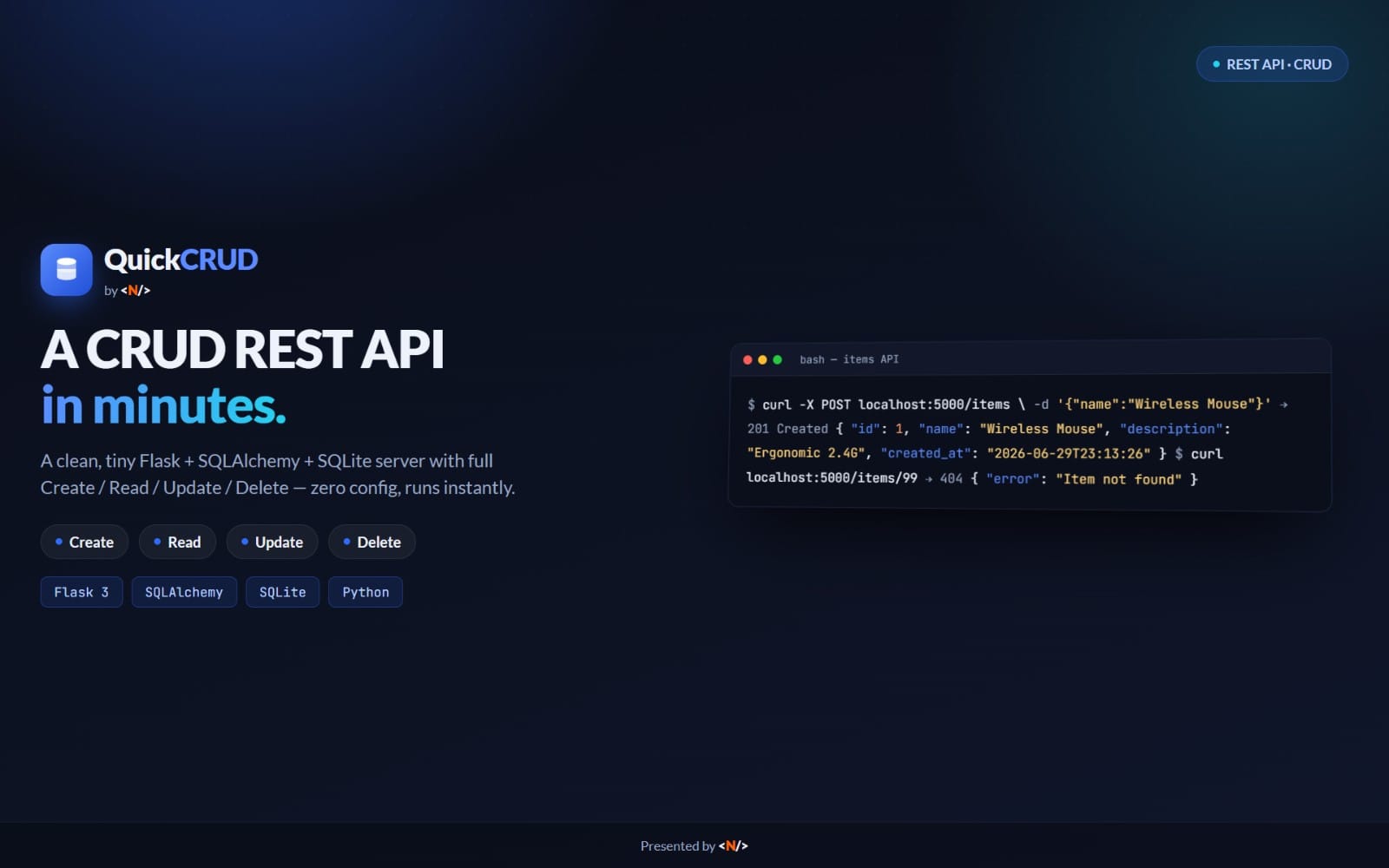 QuickCRUD — Flask + SQLite CRUD REST API