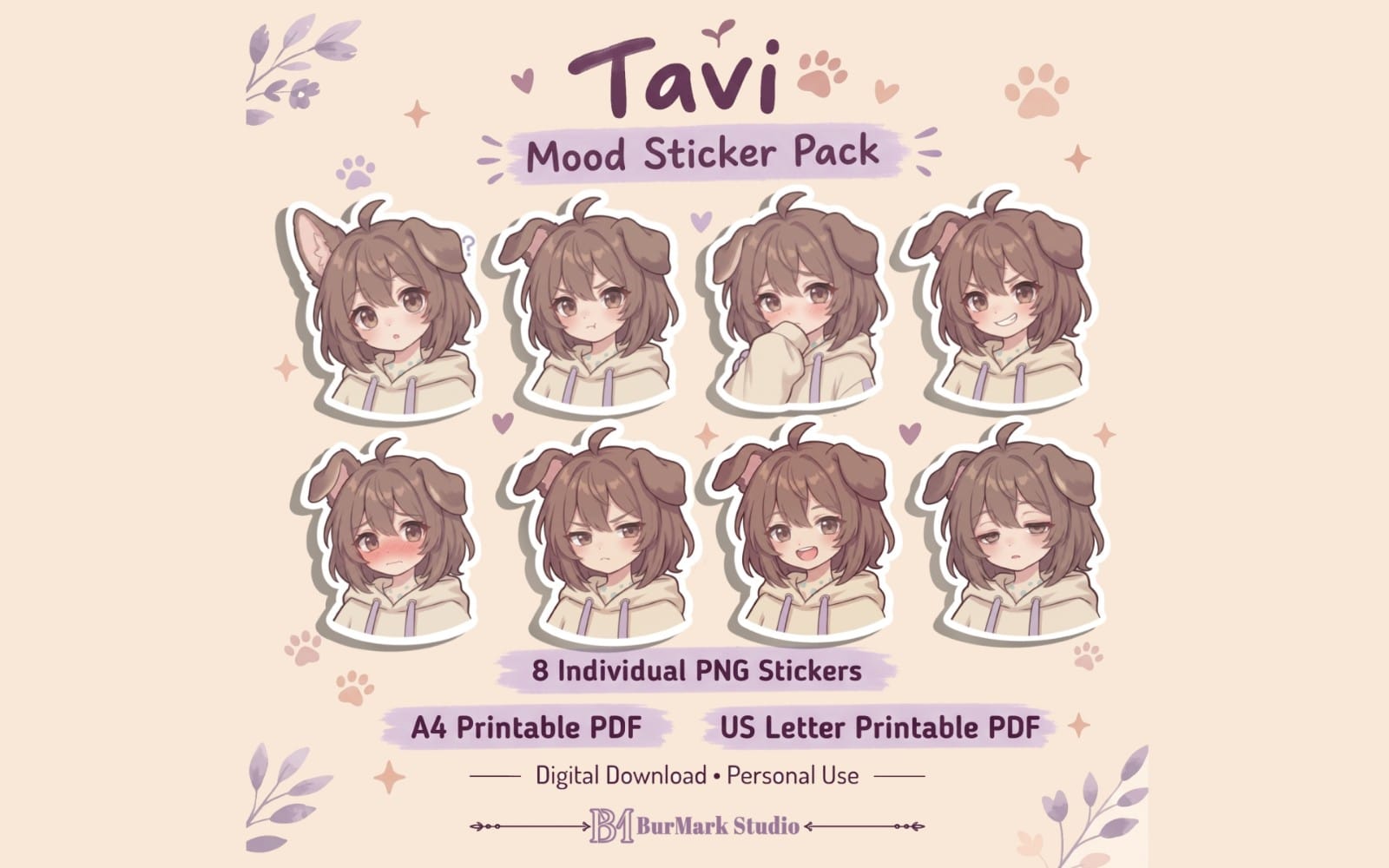 Tavi Mood Sticker Pack — 8 Cute Chibi Expressions