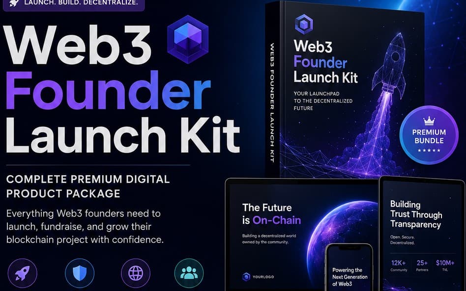 Web3 Founder Launch Kit A complete, ready-to-use toolkit for Web3 founders to plan and present a launch professionally.