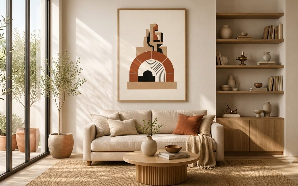 Vintage Brutalist Geometric Wall Art Printable | Abstract Terracotta & Beige Art | Minimalist Digital Download