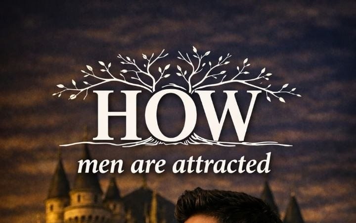 How men are attracted ebook cover with decorative tree branches and castle background