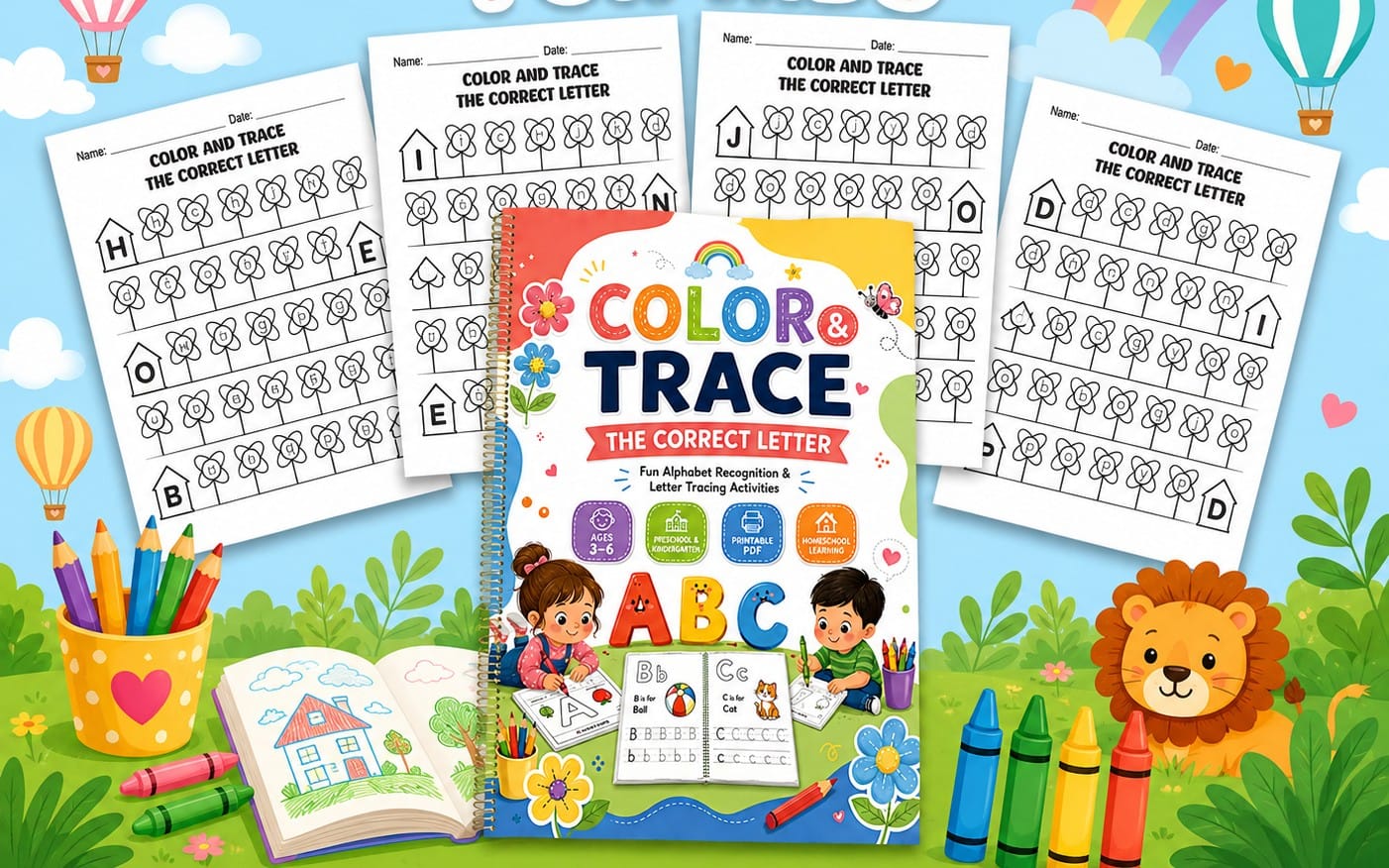 Color and Trace the Correct Letter | Alphabet Recognition & Tracing Worksheets