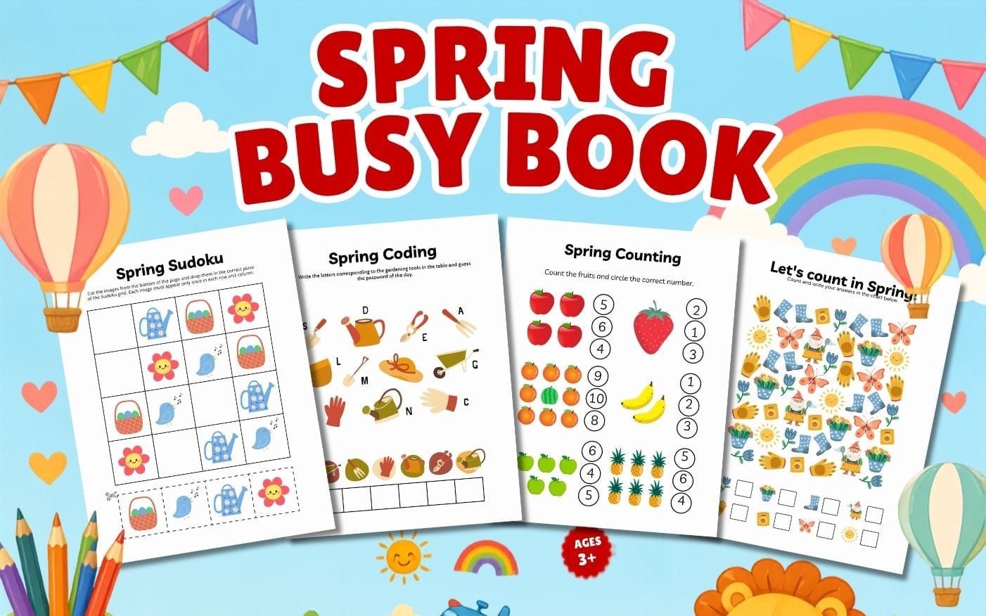 kindergarten Spring Activities. Counting, Pre-writing, Coloring