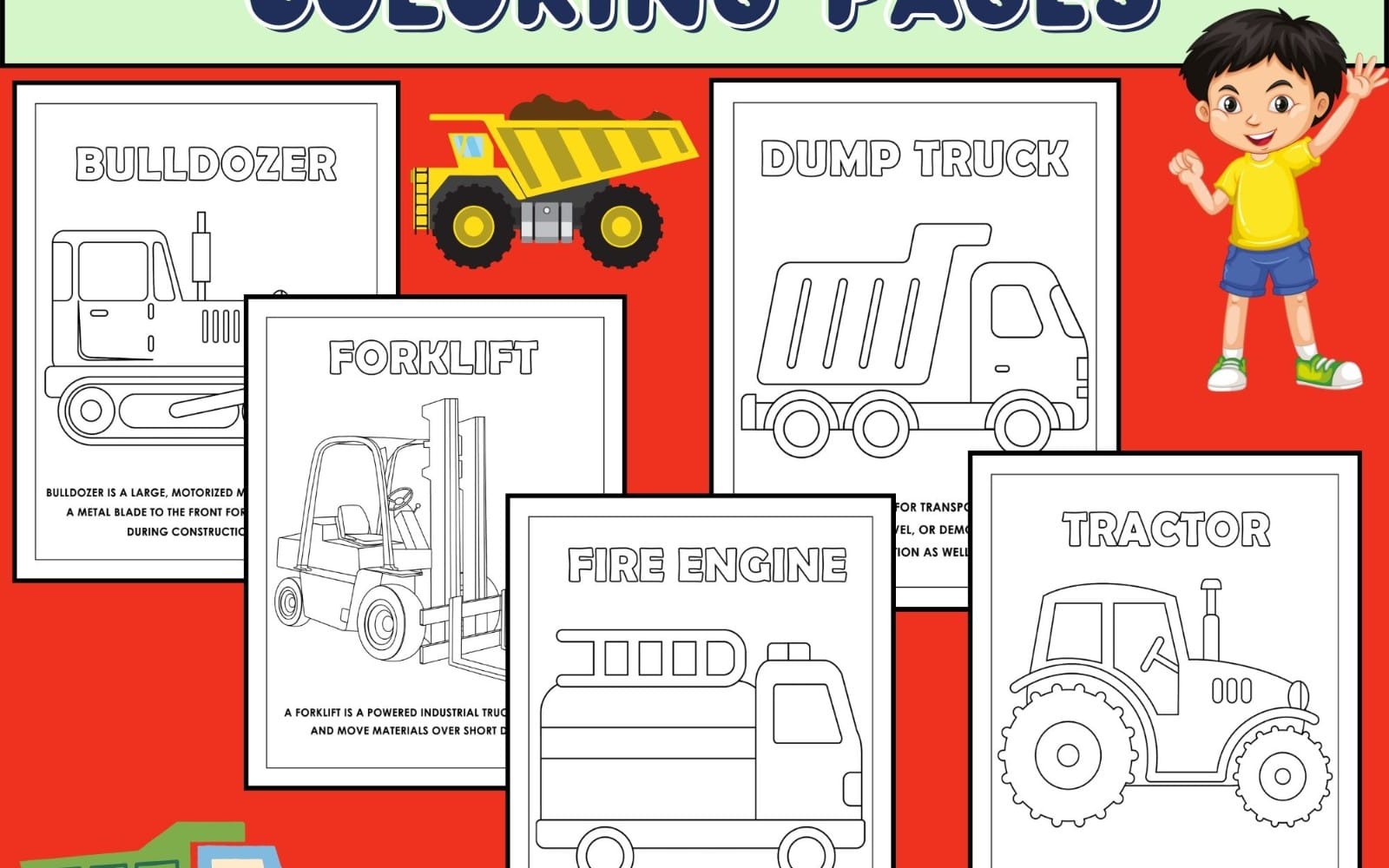 Construction Trucks and Transportation Coloring Pages
