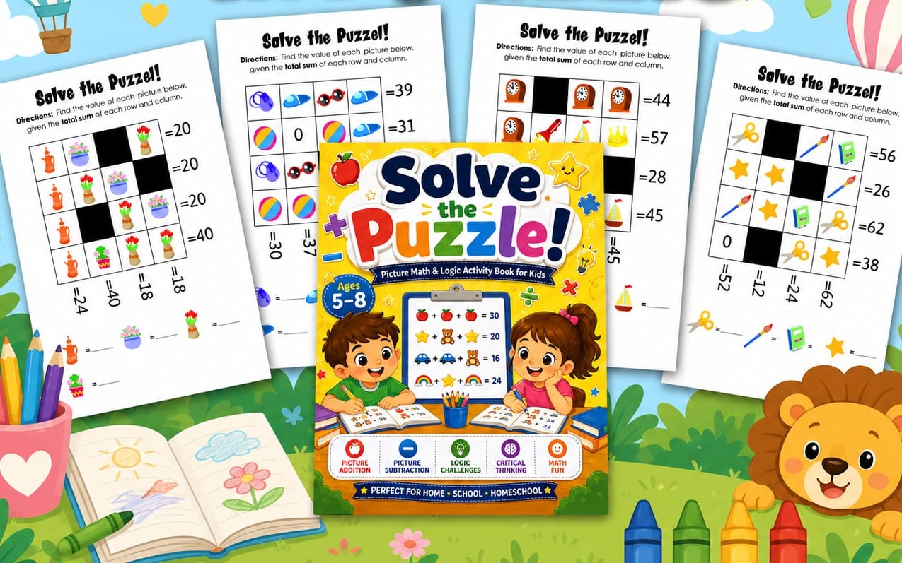 Picture Sum Logic Puzzles | Find the Missing Values Worksheets