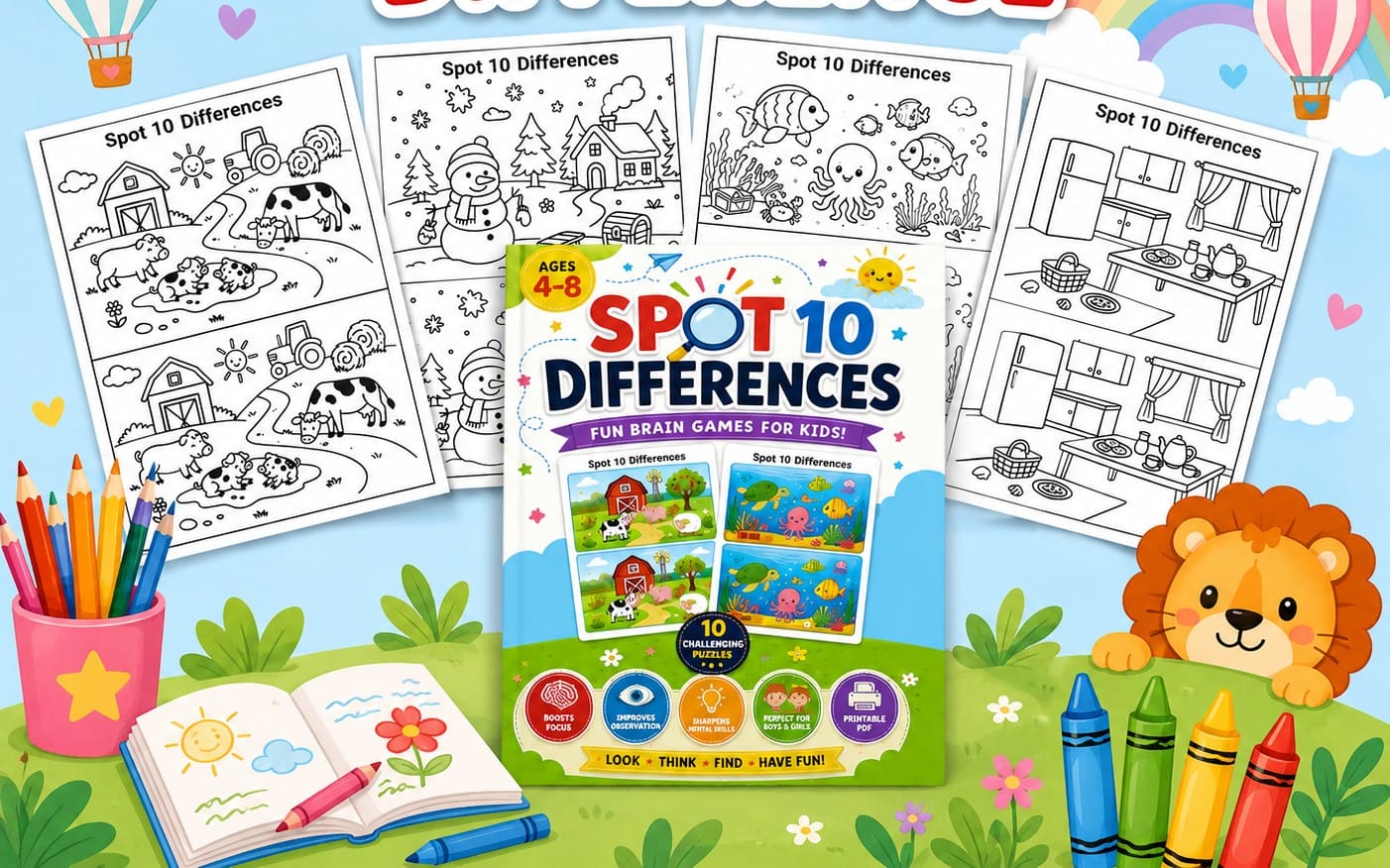Spot 10 Differences Activity Worksheets.