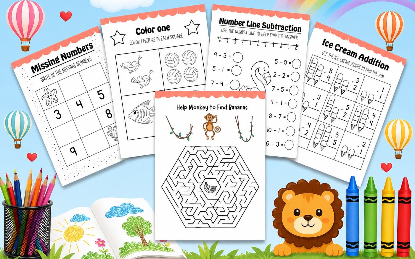 Addition and Subtraction within 10, Kindergarten Math Worksheets.