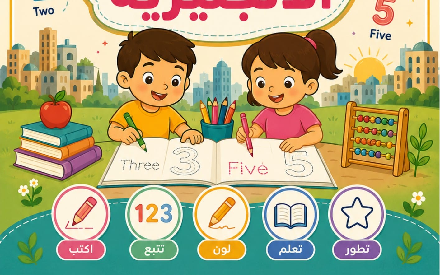 كتابة وتلوين أسماء الأرقام الانجليزية - براعم الأمل