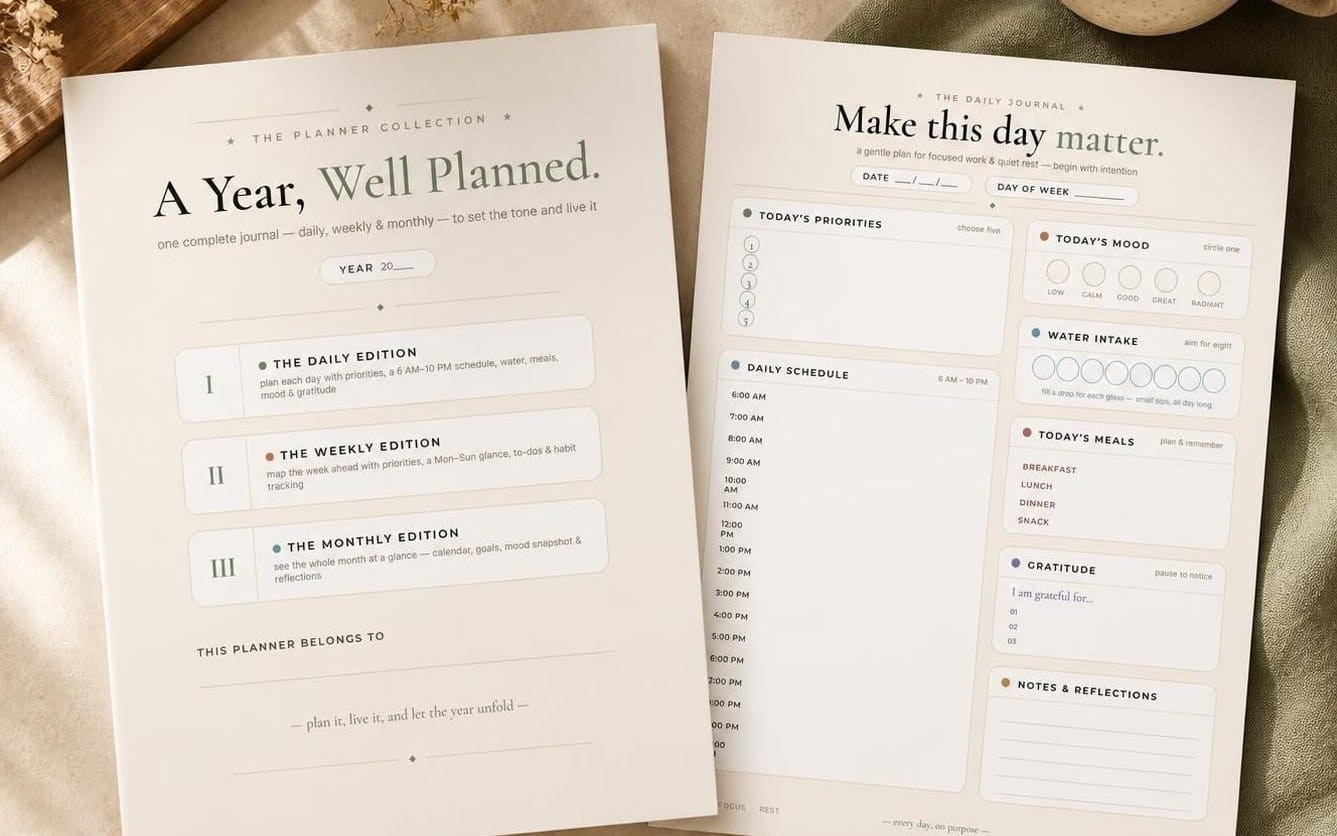 Printable Planner Set, Daily Weekly Monthly Planner